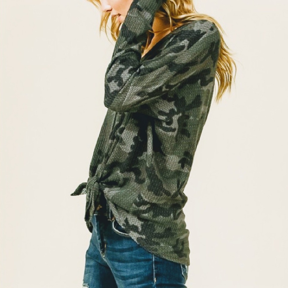 Camo, Thermal Front Tie Top, NWT - Picture 3 of 6